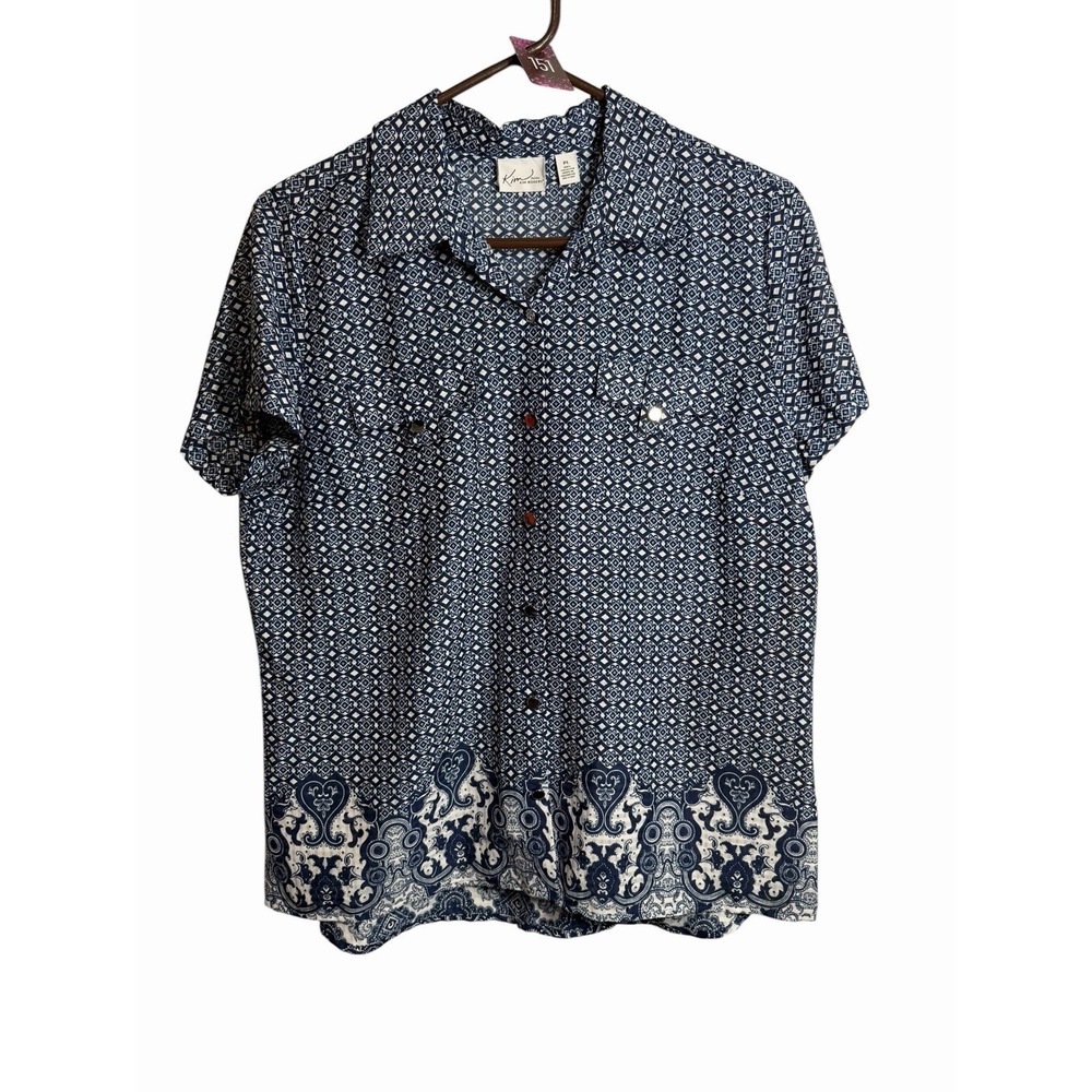 kim rogers petite womens button front short sleeve collared shirt size PL